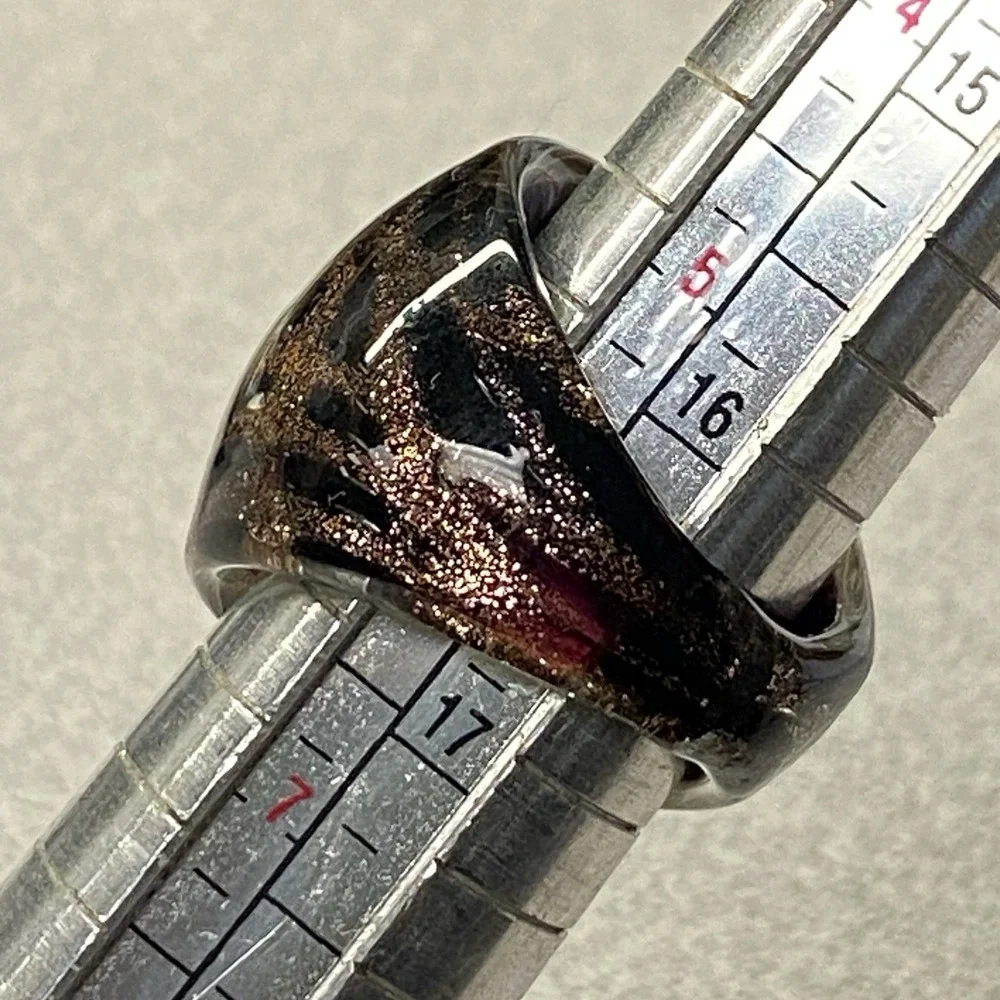 VINTAGE Glass Glitter MCM Dichroic Ring Sz 6 - Picture 9 of 11